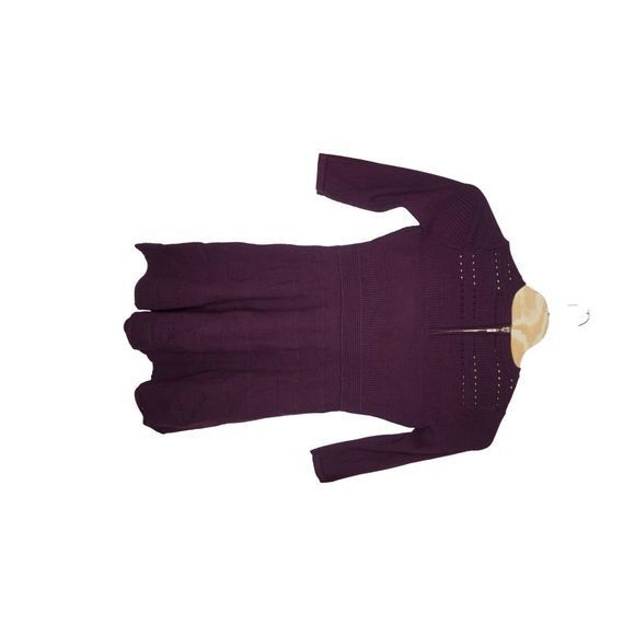 Eliza J‎ Women's Sz Large Plum Long Sleeve Sweater Fit & Flare Cutout Dress - Picture 2 of 6